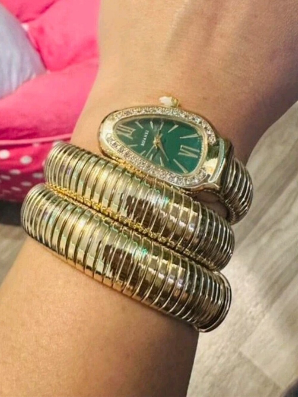 Snake Coil Wrap Watch Bracelet with Green Dial